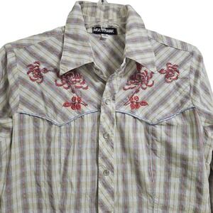 Basil & Maude Western Beaded Pearl Snap Long Sleeve Shirt‎ Women's Medium EUC